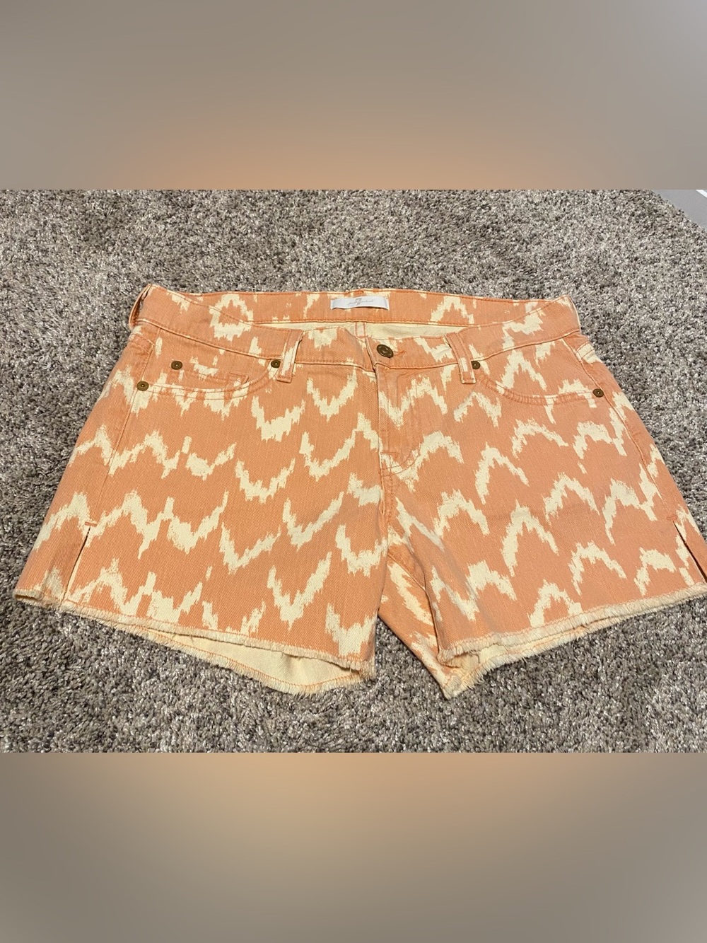 7 For All Mankind Peach Printed Denim Cutoff Shorts